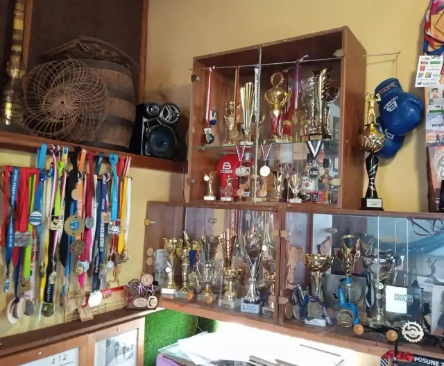 Medaile a poháry ze závodů.