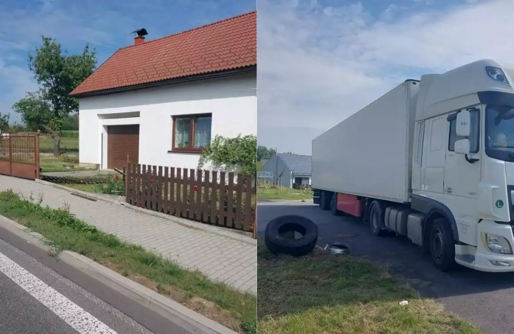 Kolo z kamionu skončilo ve Starém Pelhřimově v plotě