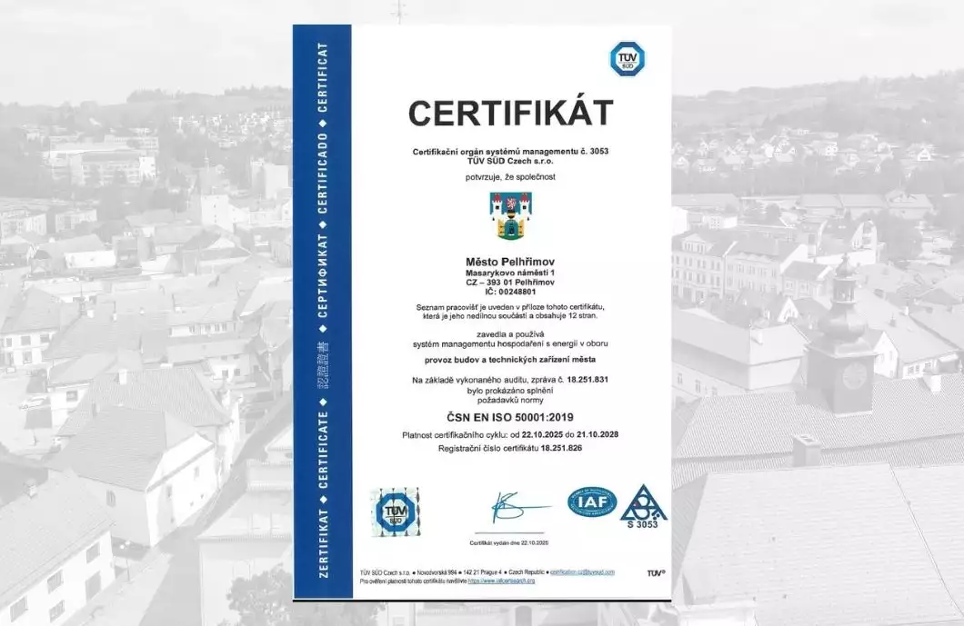 Město získalo certifikaci za efektivní hospodaření s energiemi