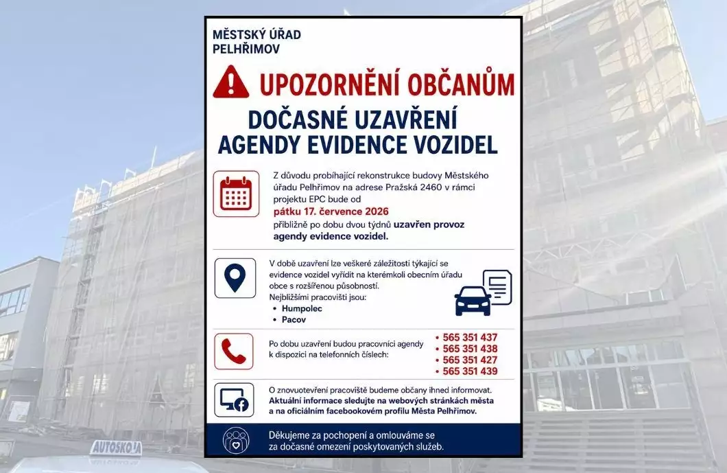 Rekonstrukce úřadu dočasně uzavře evidenci vozidel